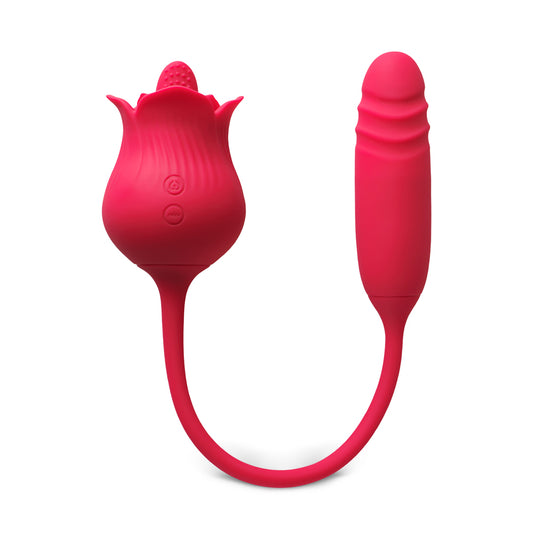Sextoy rose rouge avec langue et vibromasseur à poussée USK-E09