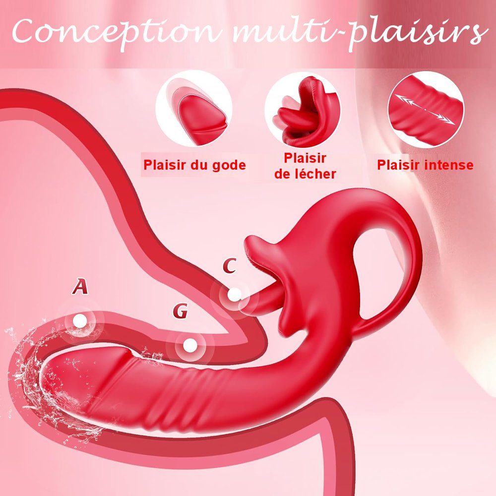 Sextoy Vibromasseur connecté, vibrant, poussant et léchant GM-ZDB077-A