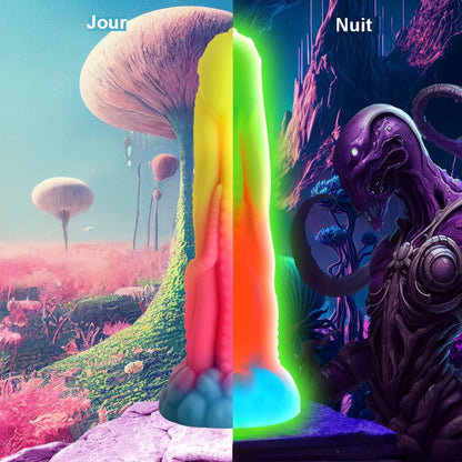 Sextoy Gode Fantasy en silicone multicolore phosphorescent MJB-A0028