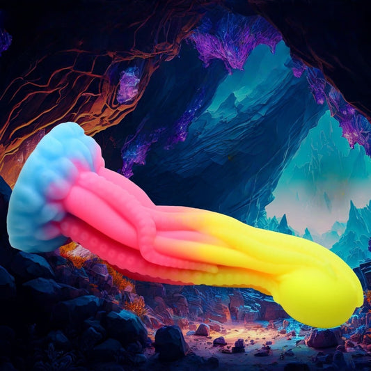 Sextoy Gode Fantasy en silicone multicolore phosphorescent MJB-A0028