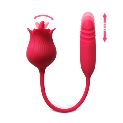 Sextoy rose rouge avec langue et vibromasseur à poussée USK-E09