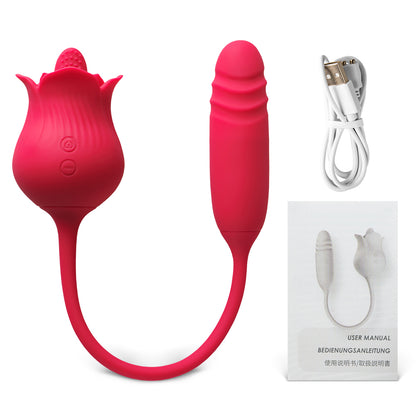 Sextoy rose rouge avec langue et vibromasseur à poussée USK-E09
